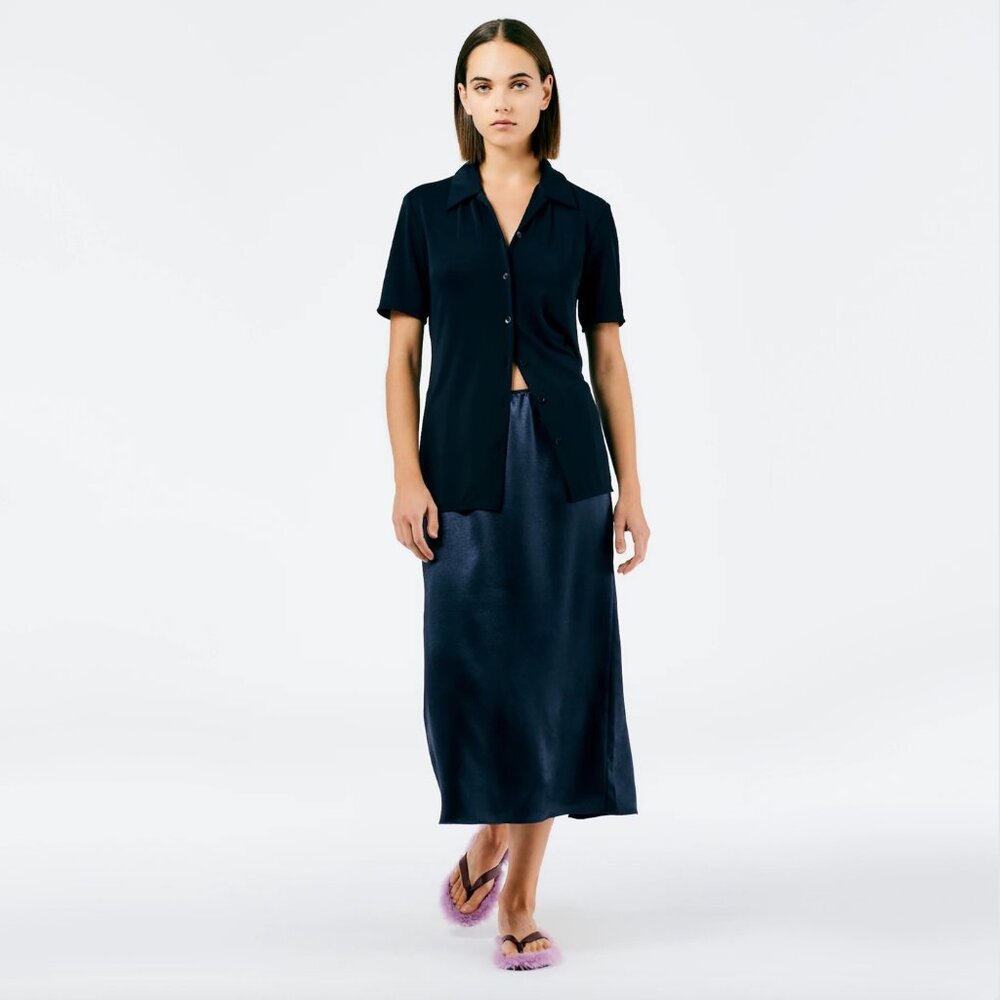 Tibi Navy Satin Slip Skirt, size XXS